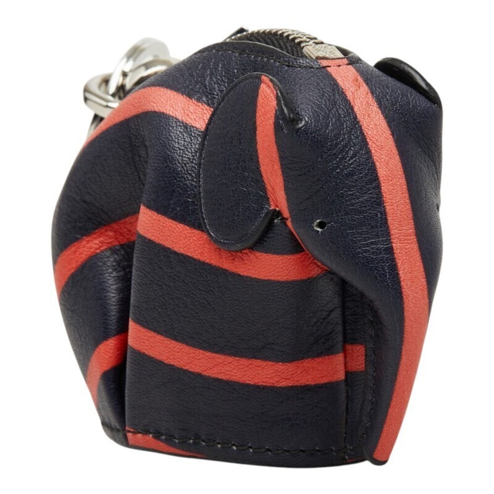 Loewe Elephant Coin Purse Bag Charm Navy Blue Red Leather